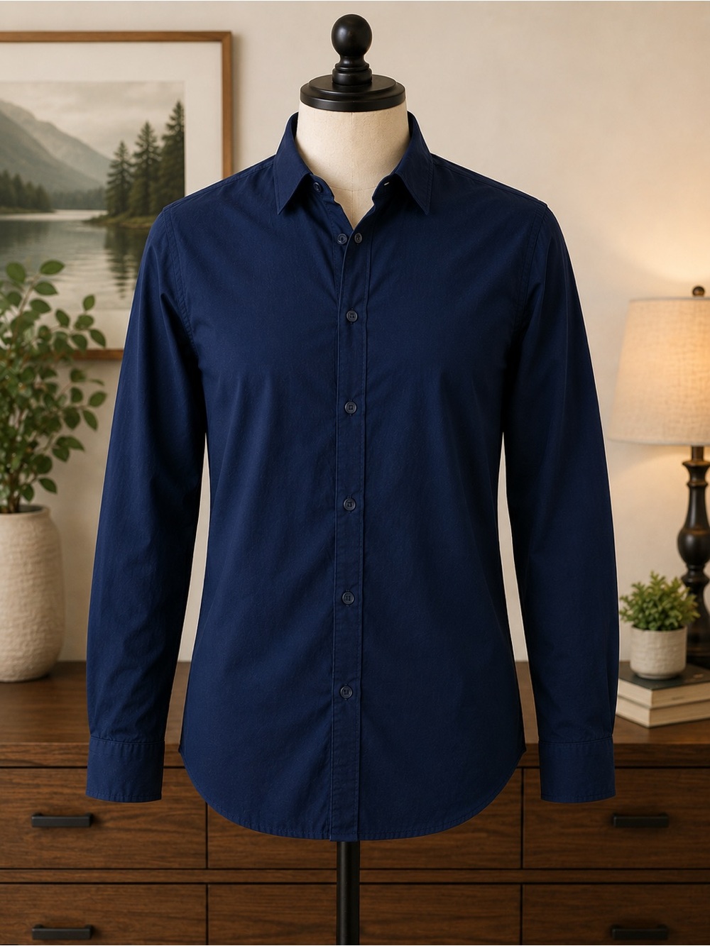 UNIQLO Men’s Slim Fit Navy Blue Long Sleeve Button Down Shirt Size S